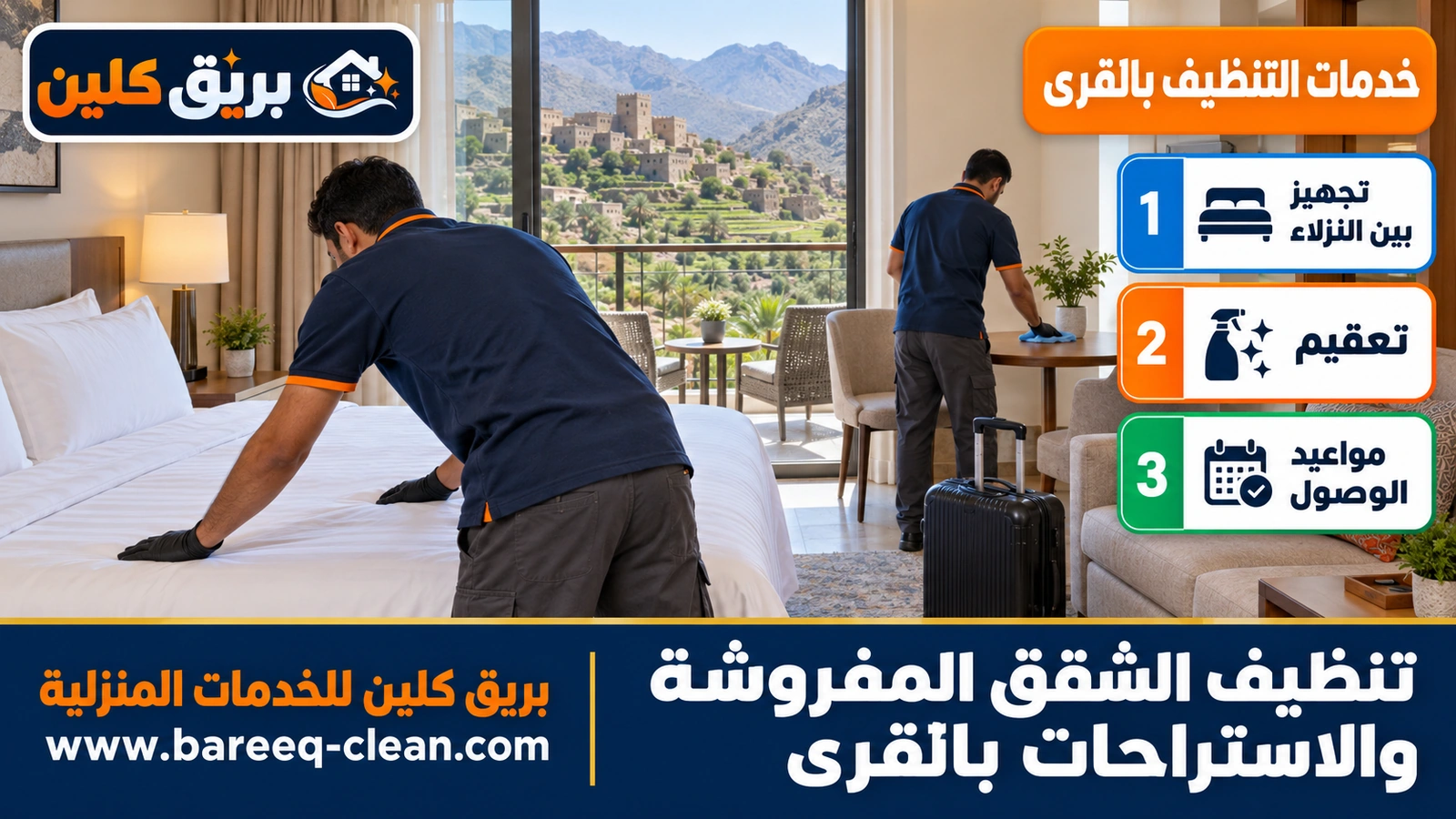 تنظيف الشقق المفروشة والاستراحات بالقرى